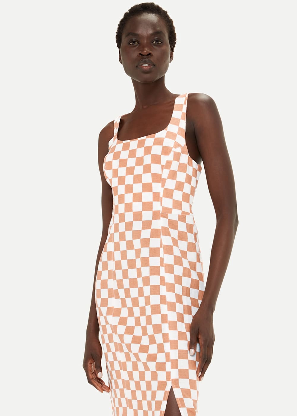 Multicolour Linen Blend Checkerboard Dress WHISTLES Whistles UK