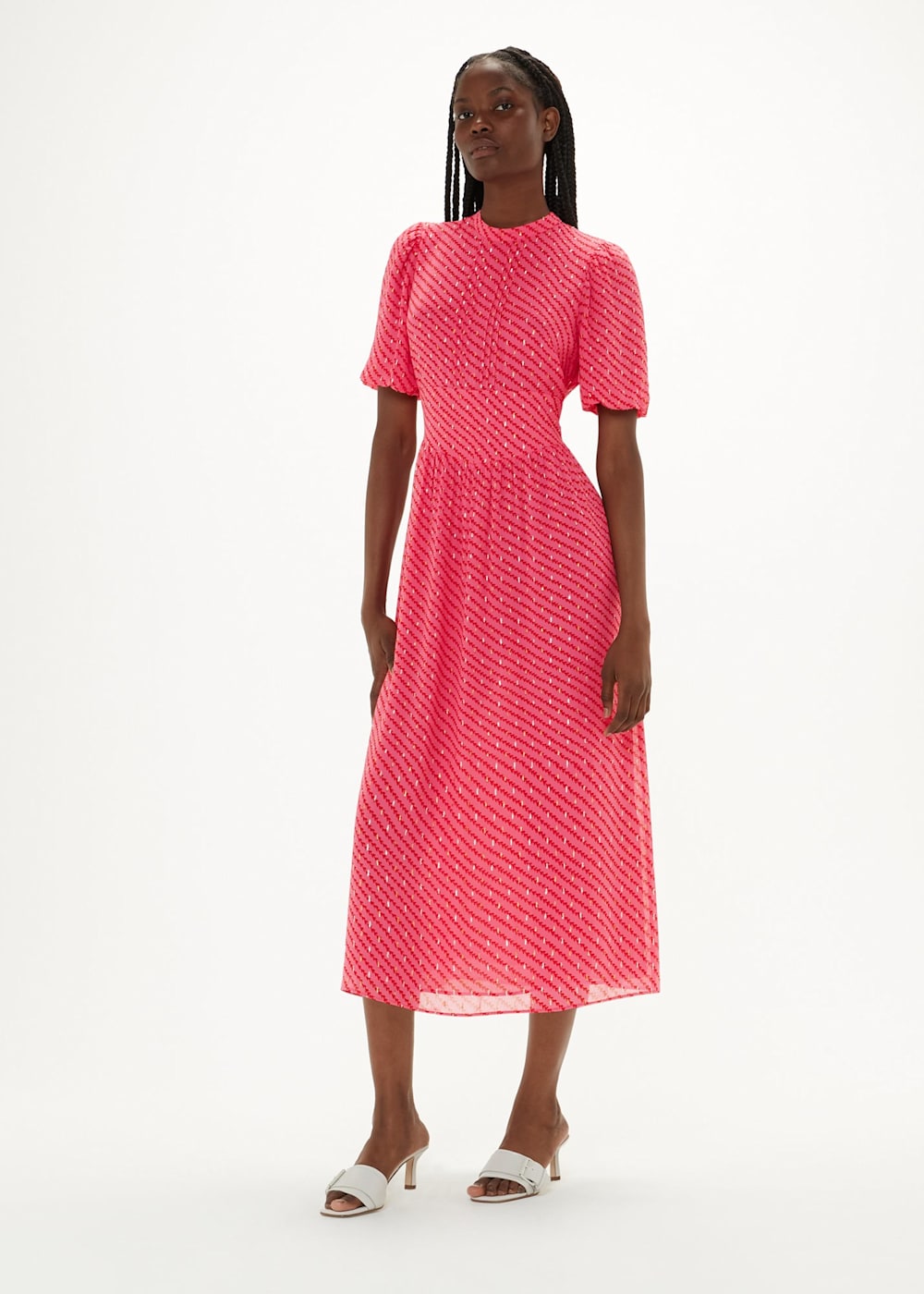 Pink Multi Diagonal Leaf Blair Dress WHISTLES Whistles UK