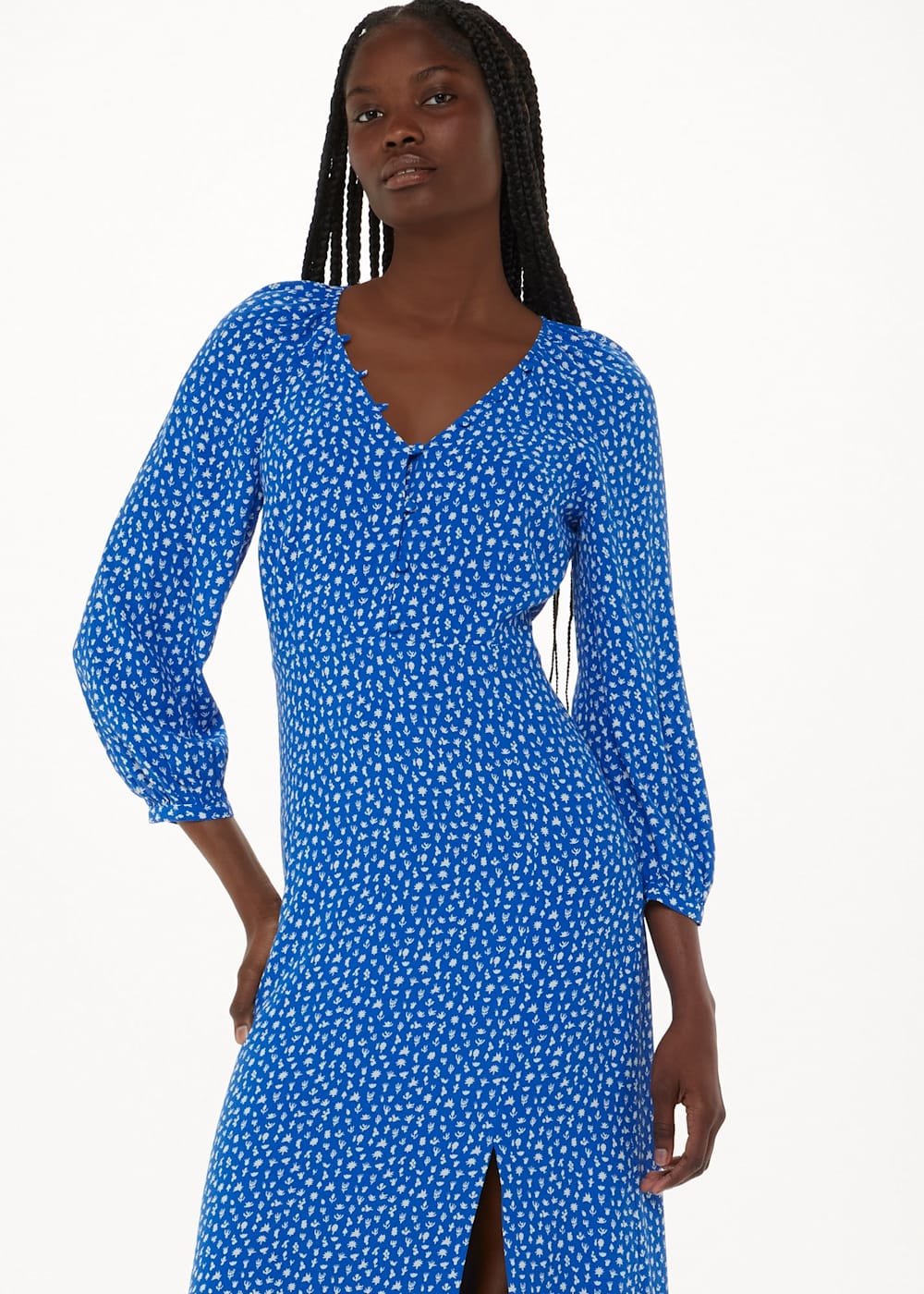 Blue Multi Micro Cactus Print Midi Dress WHISTLES Whistles UK