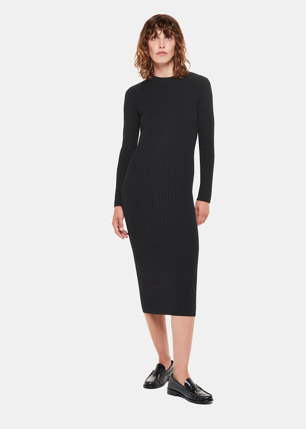 Black Ribbed Knitted Midi Dress WHISTLES Whistles UK