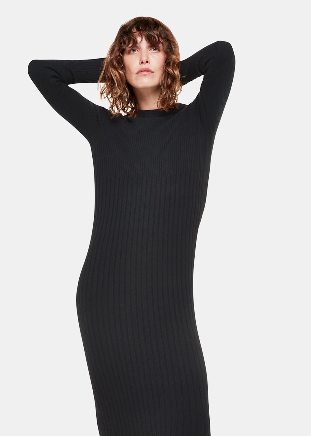 Ribbed black midi dress hotsell