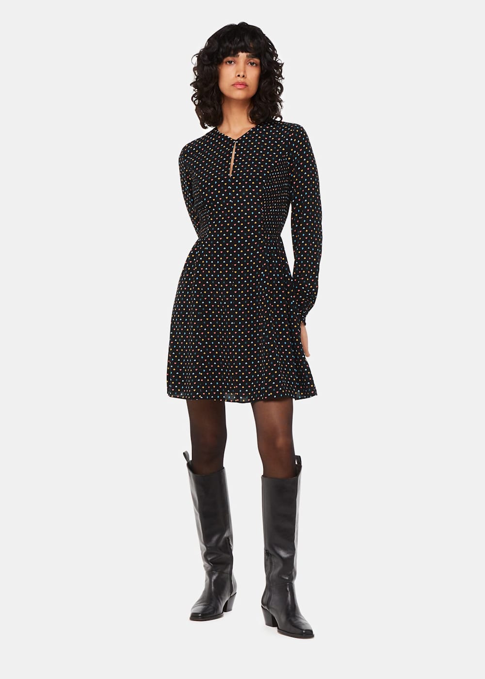 Black Multi Scattered Hearts Flippy Dress WHISTLES Whistles UK