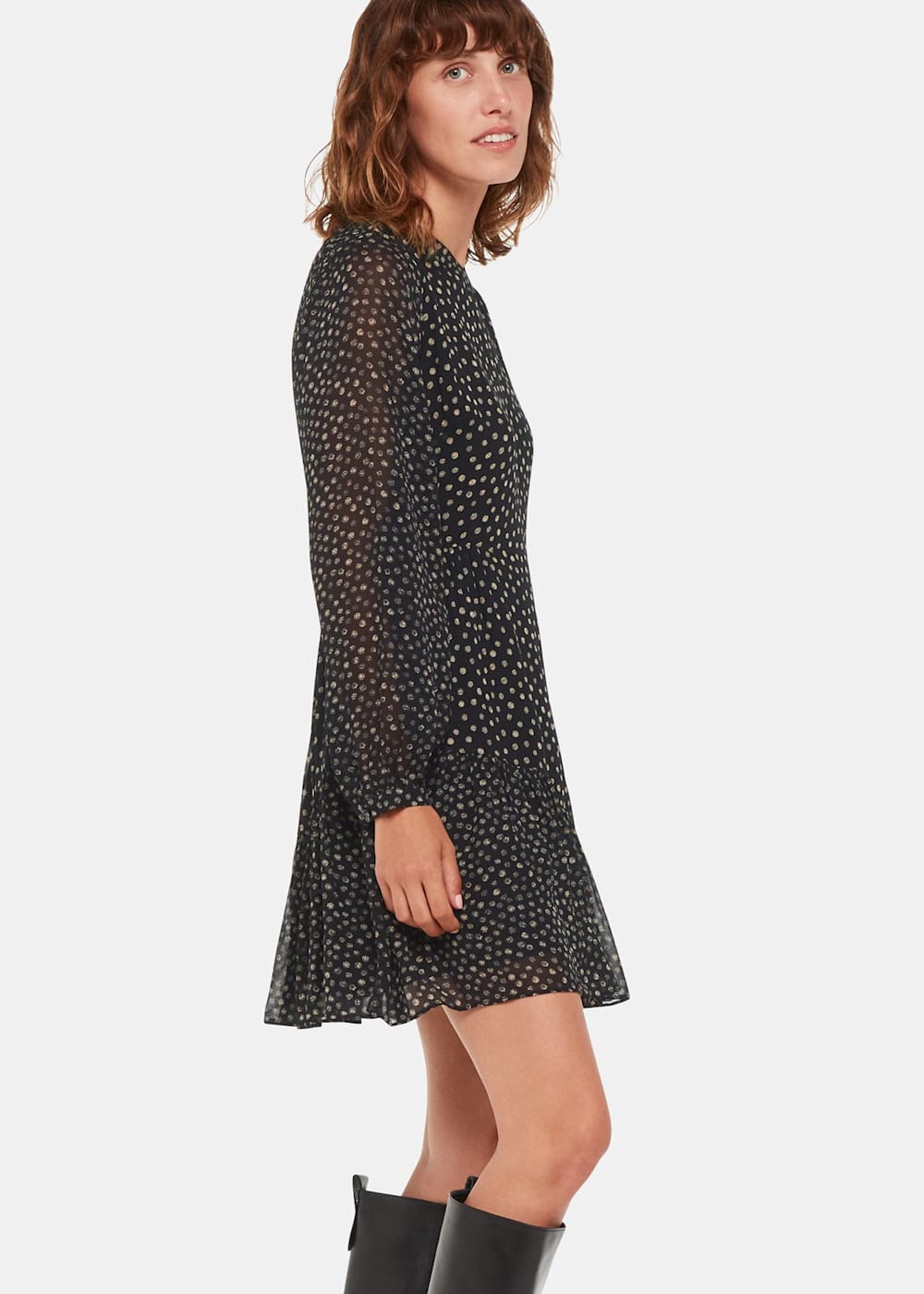 Black Multi Speckled Polka Dot Dress WHISTLES Whistles ROW