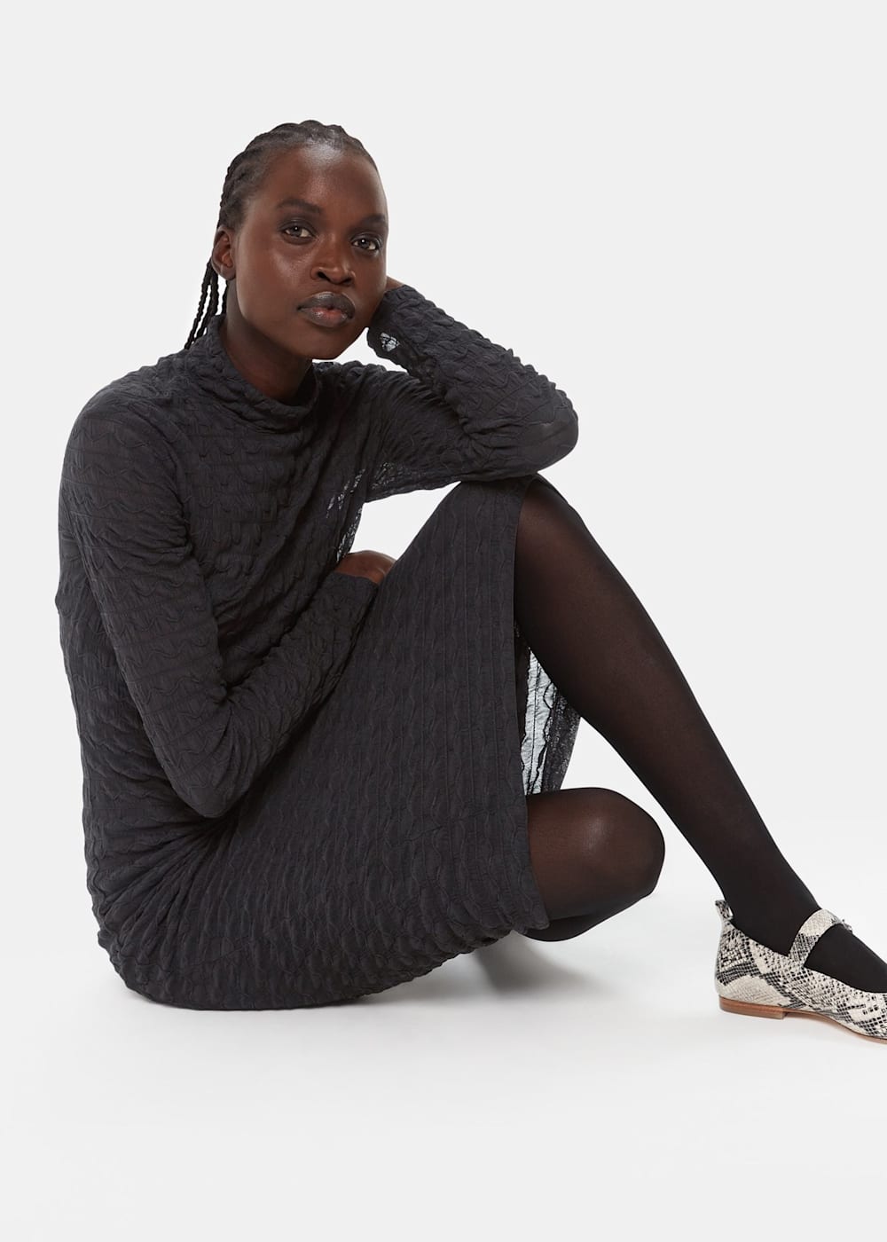 Black Textured Long Sleeve Dress | WHISTLES | Whistles US | Black Textured Long Sleeve Dress | WHISTLES | Whistles US |