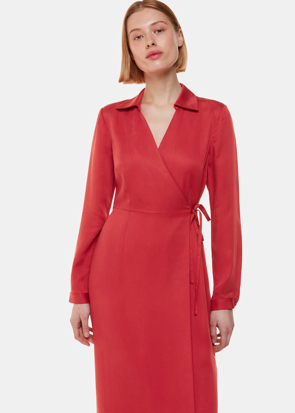 Whistles Elodie Tie Wrap Midi Dress Cranberry Size 2
