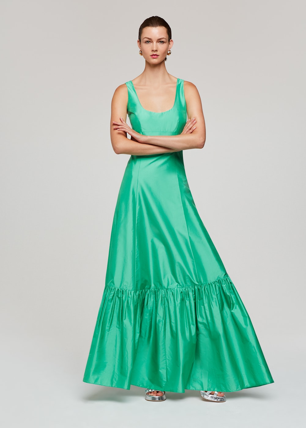Green Taffeta Silk Blend Maxi Dress WHISTLES Whistles UK