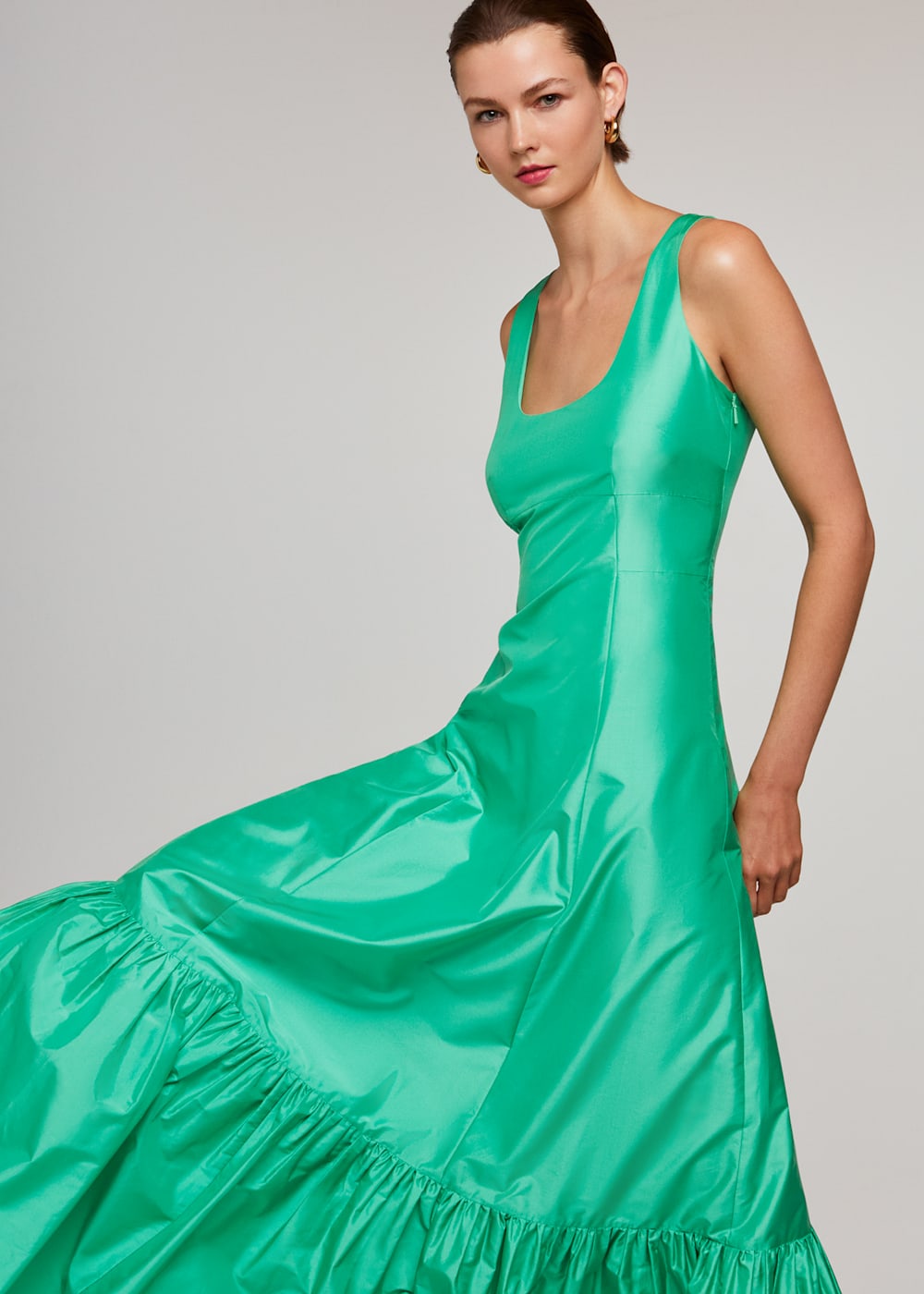 Green Taffeta Silk Blend Maxi Dress WHISTLES Whistles UK