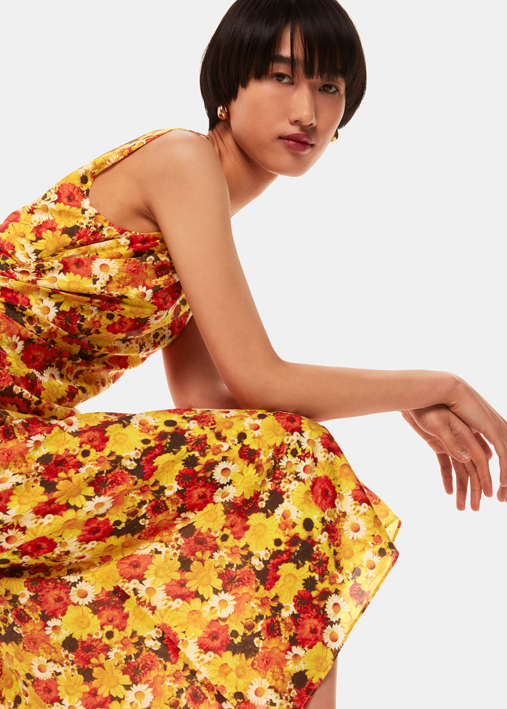 Orange Multi Photographic Daisy Midi Dress WHISTLES Whistles UK
