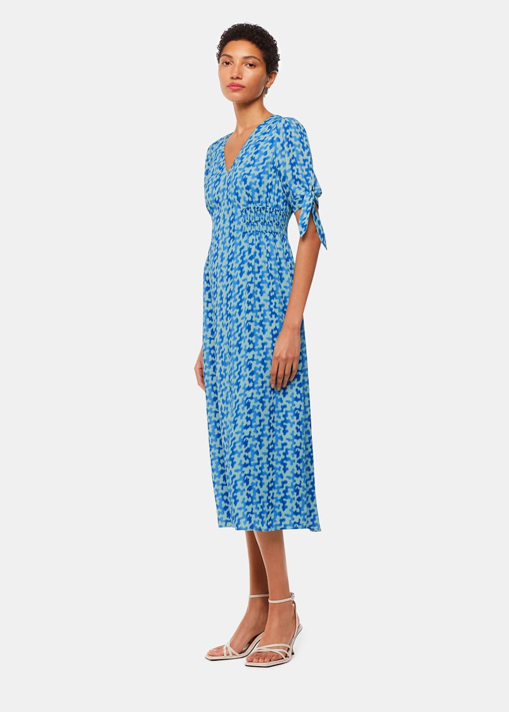Blue Hazy Coral Midi Dress