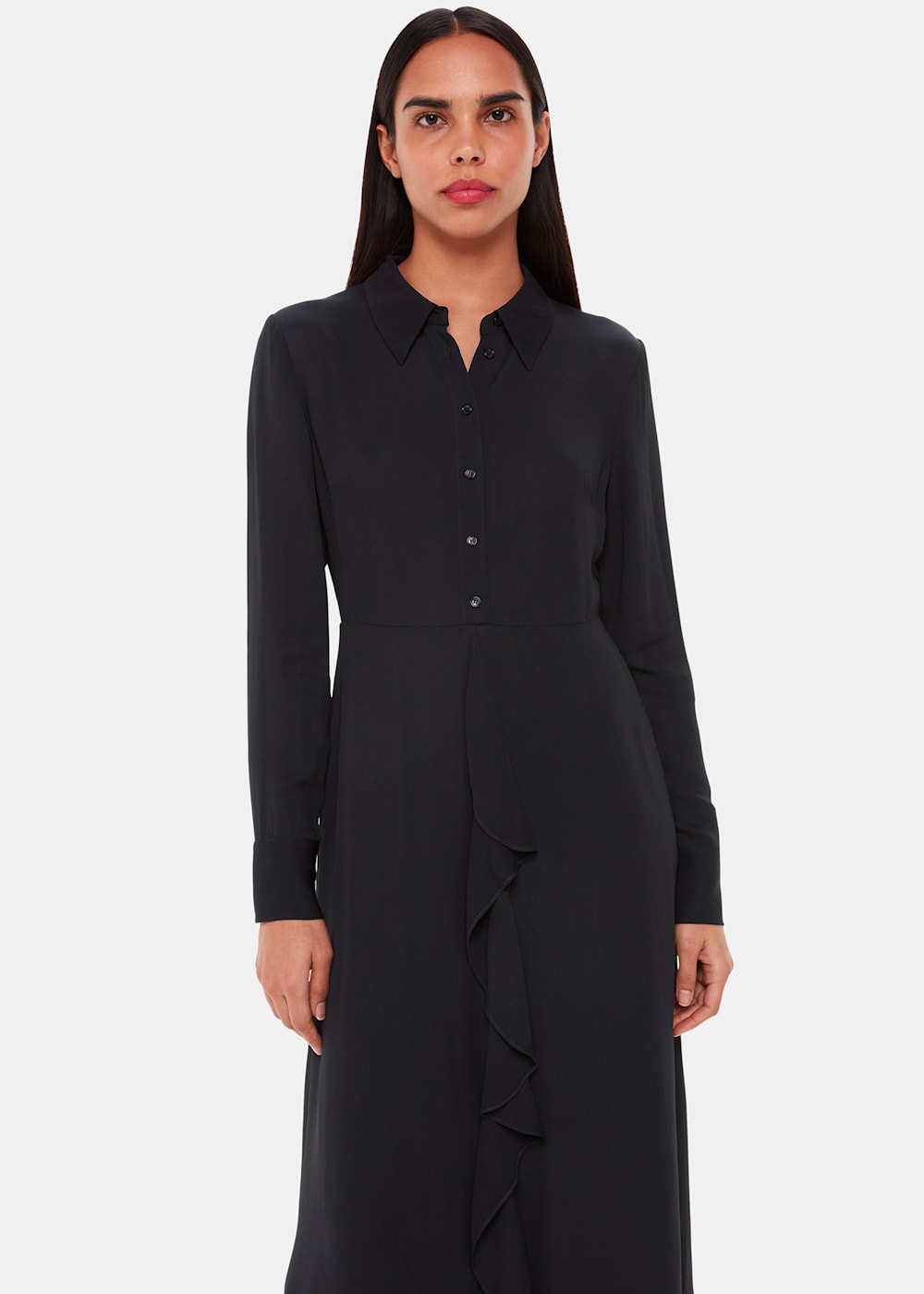 Black Lea Ruffle Front Dress WHISTLES Whistles UK
