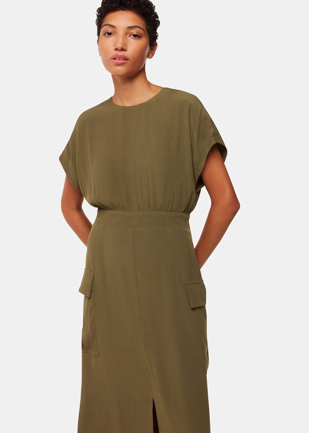 Button front pocket detail midi dress sales