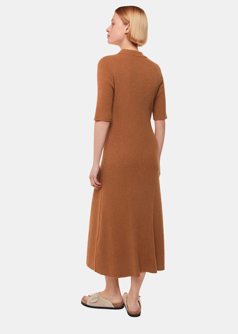 Camel ribbed midi dress store