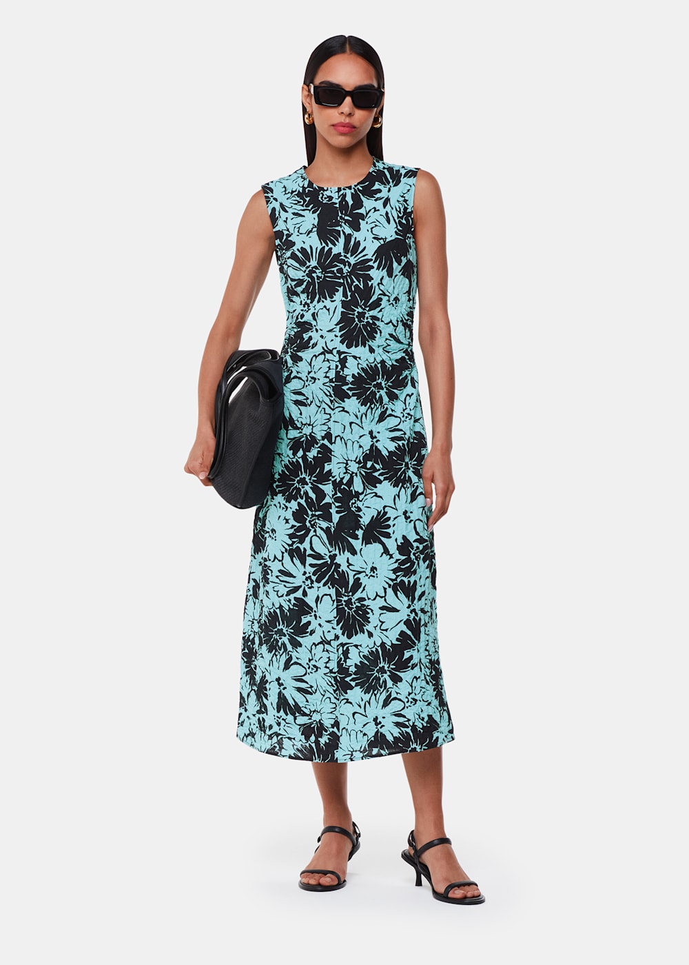 Blue Multi Pansy Print Textured Dress WHISTLES Whistles UK