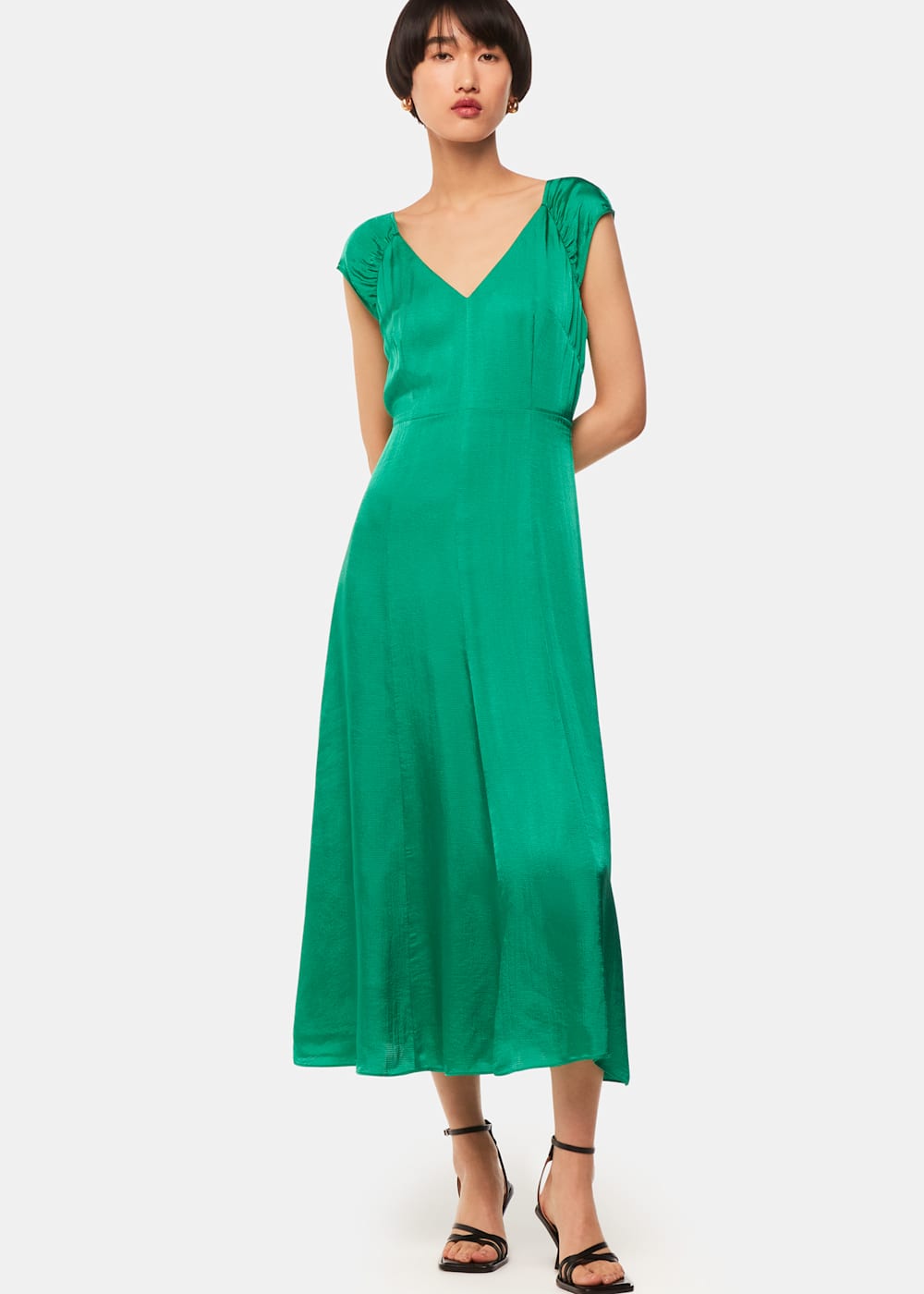 Green Arie Hammered Satin Midi Dress WHISTLES Whistles UK