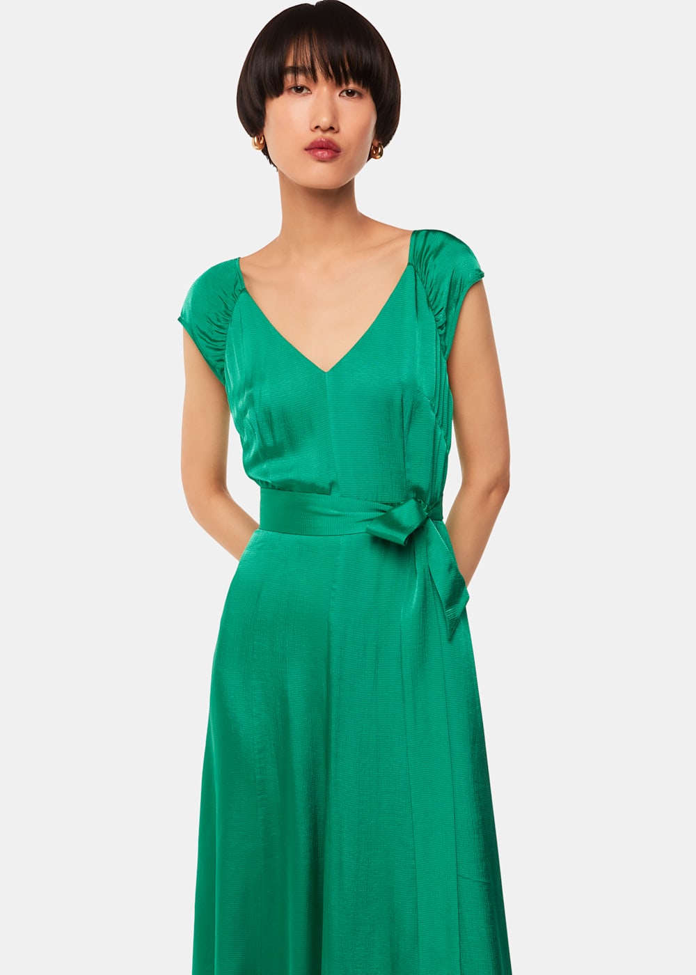 Green Arie Hammered Satin Midi Dress WHISTLES Whistles UK