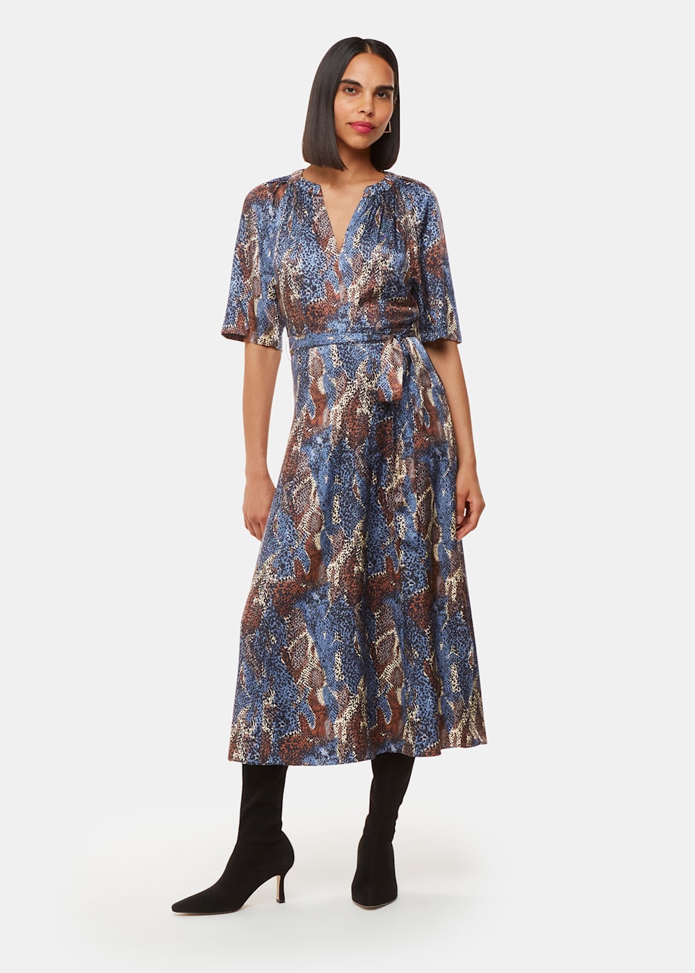 Blue Multi Marlow Dashed Snake Dress WHISTLES Whistles UK