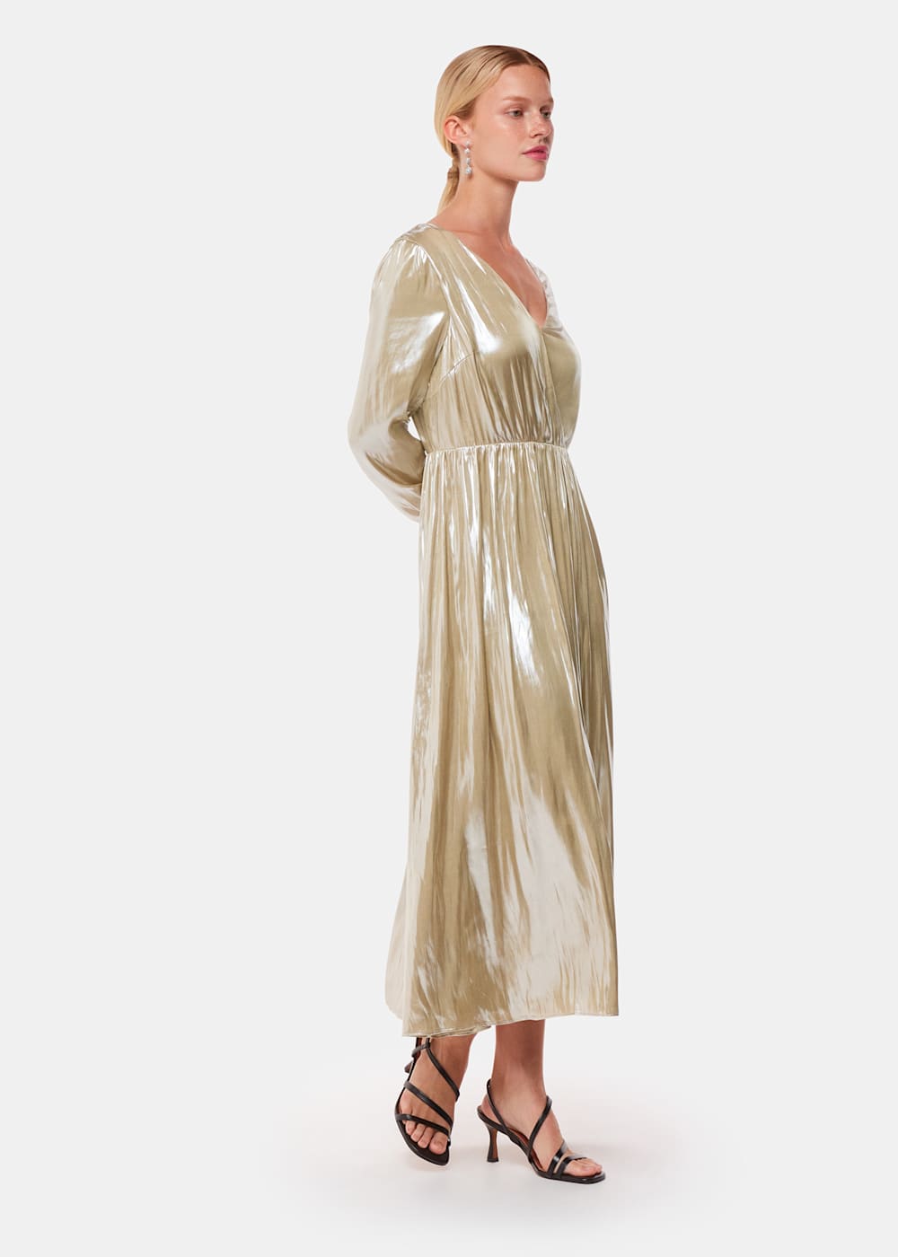 Gold Metallic Wrap Front Dress WHISTLES Whistles UK