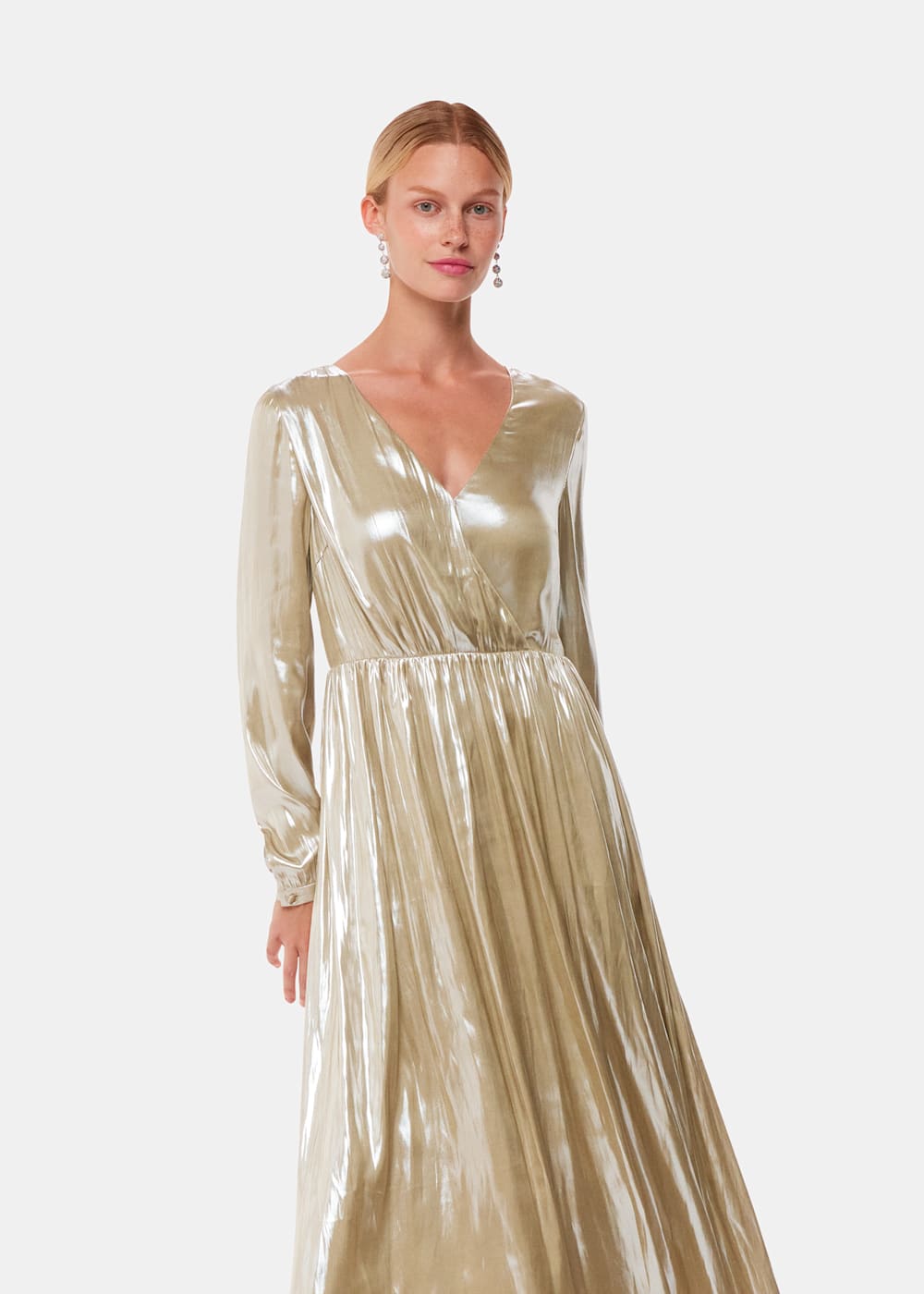 Gold Metallic Wrap Front Dress WHISTLES Whistles UK