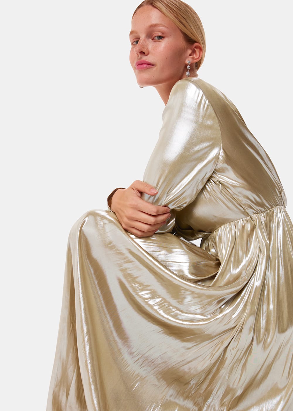 Gold Metallic Wrap Front Dress WHISTLES Whistles UK