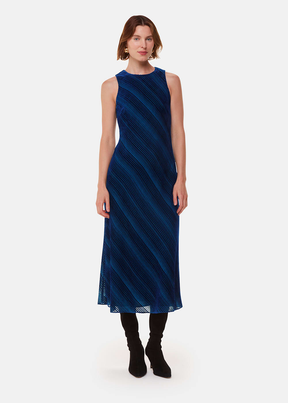 Blue Multi Devore Stripe Velvet Dress WHISTLES Whistles ROW