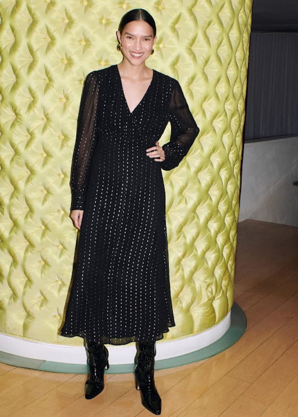 Black Multi Metallic Stripe Midi Dress WHISTLES Whistles UK