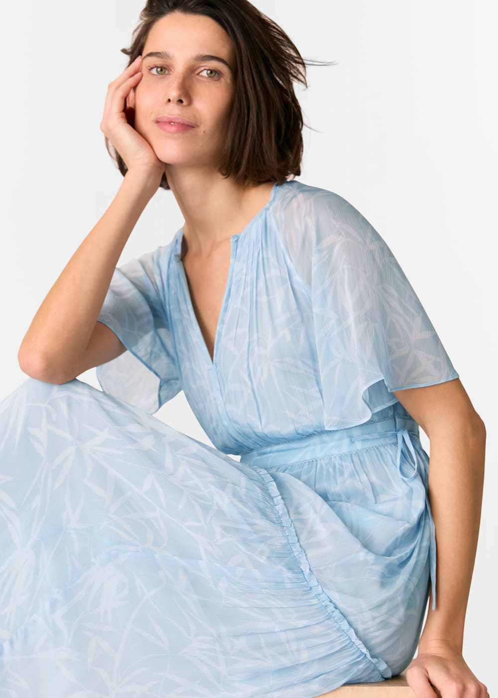 Whistles Bamboo Leaves Gathered Dress Whistles Bamboo Leaves Gathered Dress