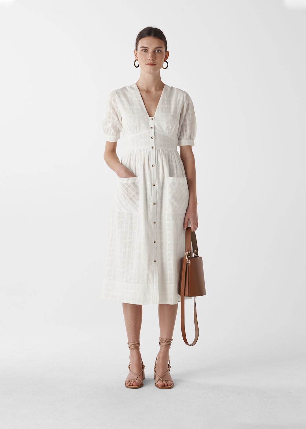 Ivory Mult Check Button Through Dress WHISTLES Whistles US