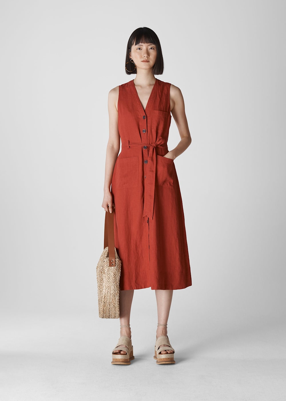 Whistles nina button linen dress 2025