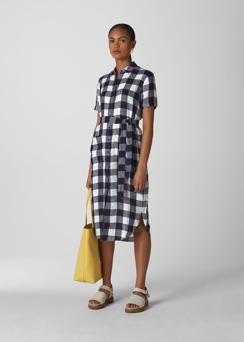 Navy Linen Gingham Montana Dress