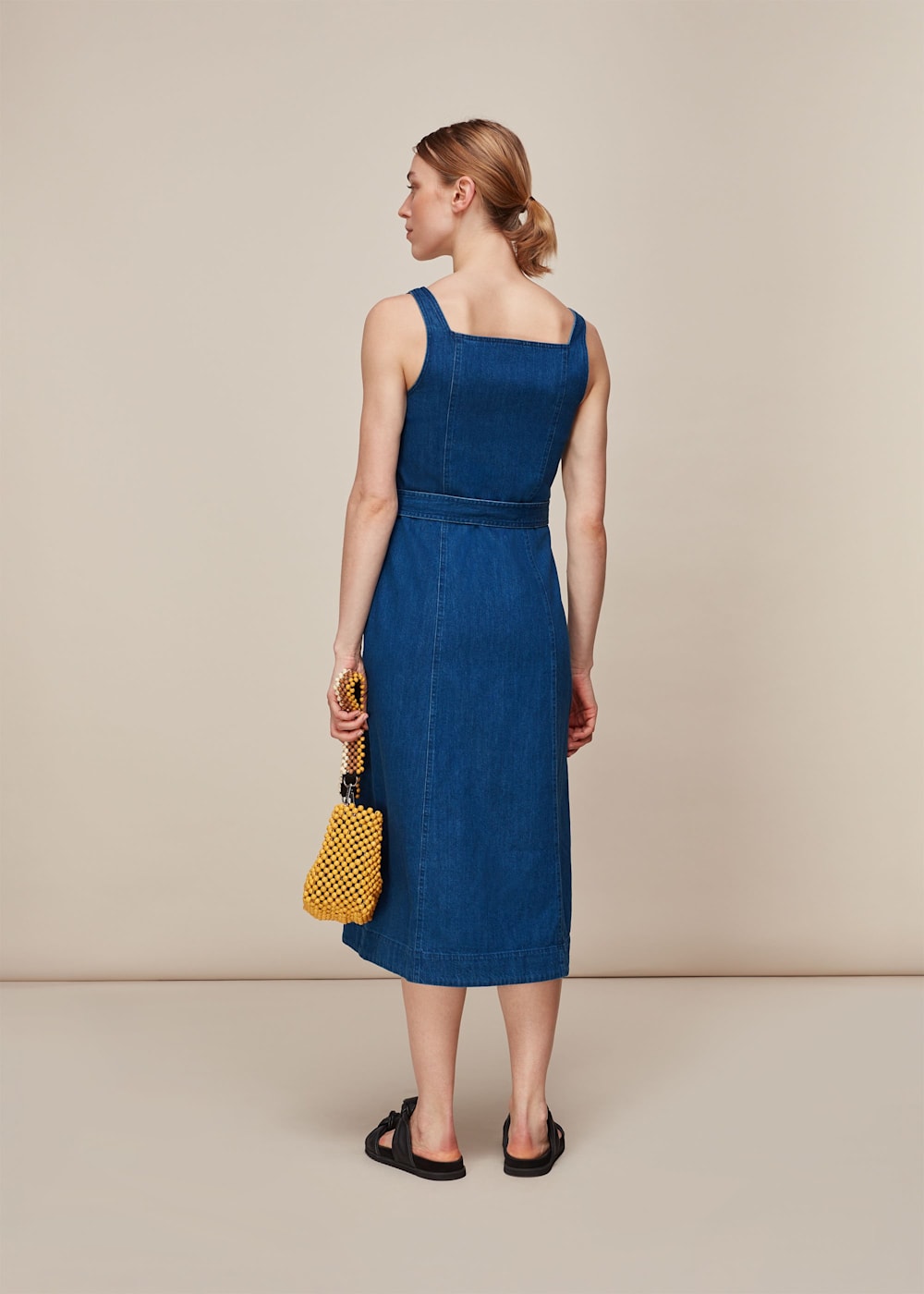 Denim square neck dress sales