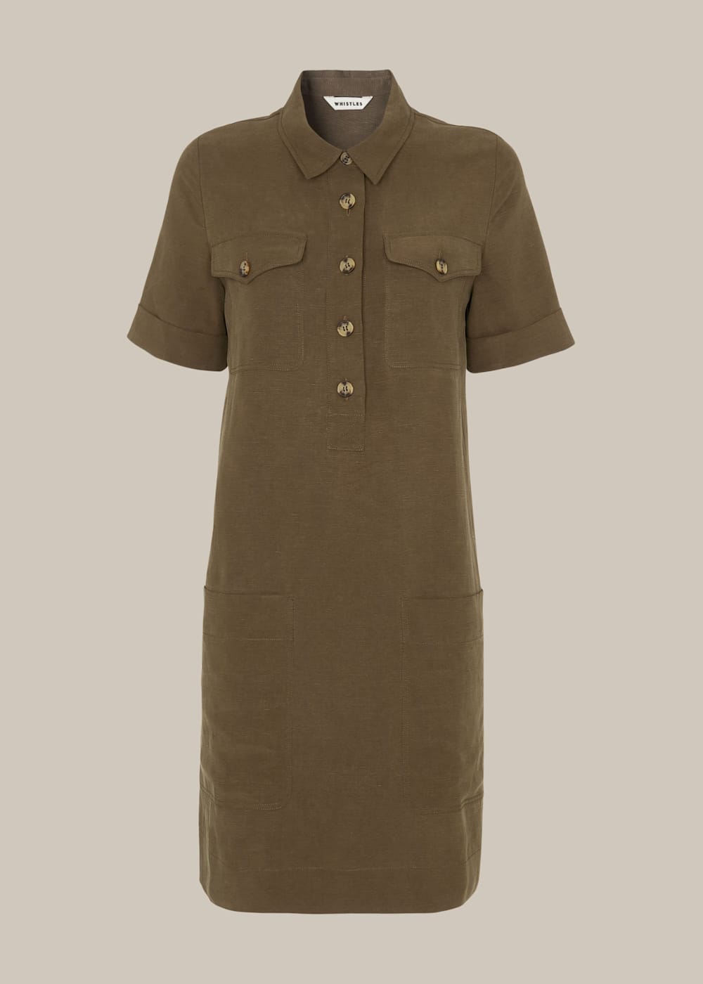 Khaki Pocket Detail Linen Mix Dress