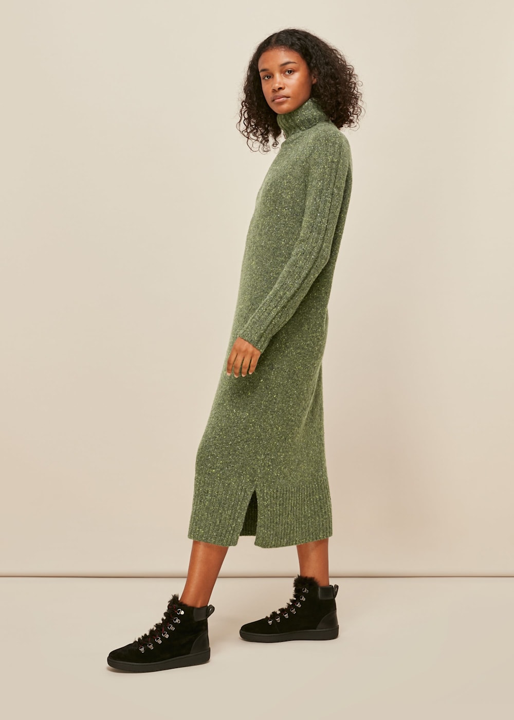 Green Multi Flecked Wool Knit Midi Dress WHISTLES Whistles US