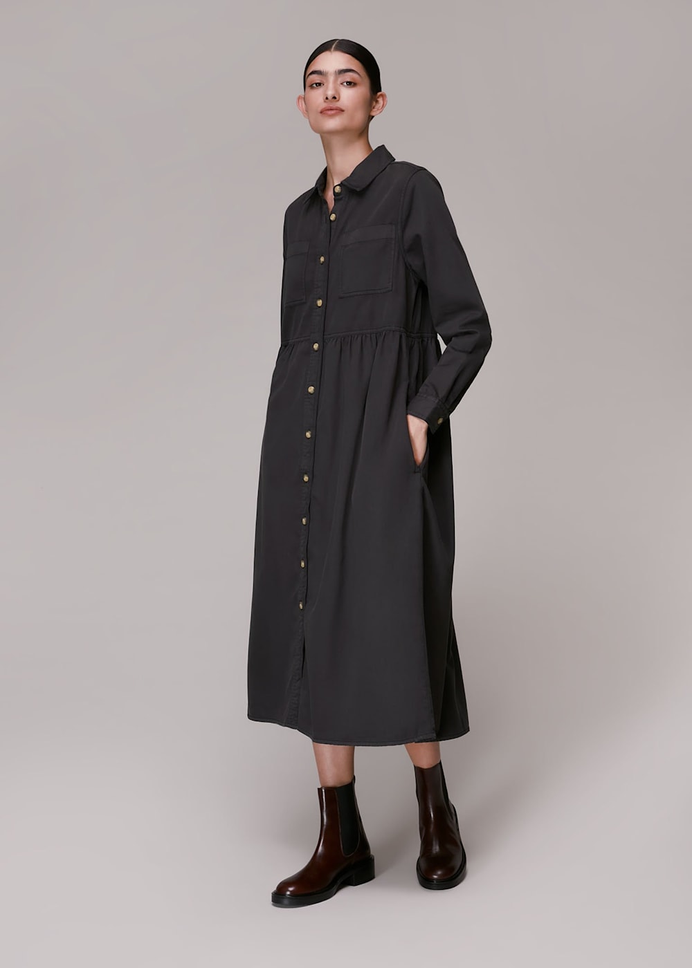 Black button up shirt dress hot sale