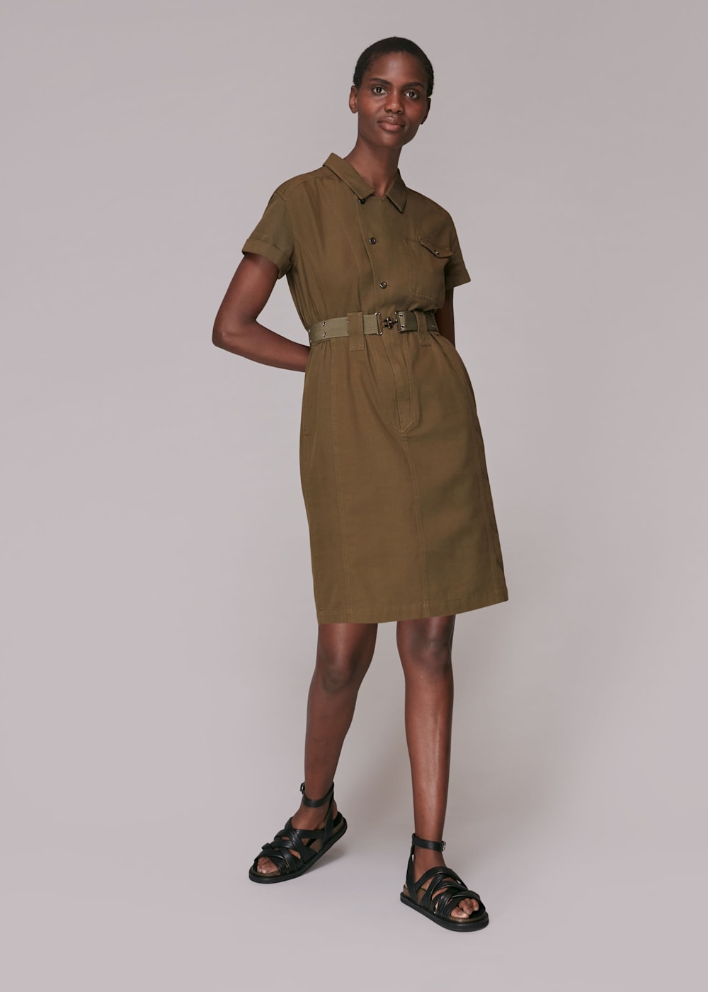 Khaki Asymmetric Utility Dress WHISTLES Whistles UK