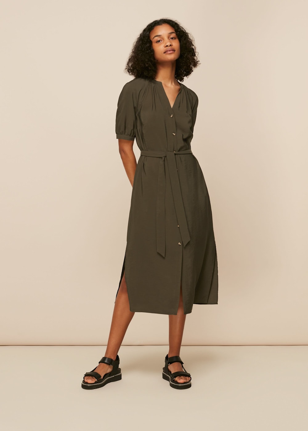 Khaki button through dress top