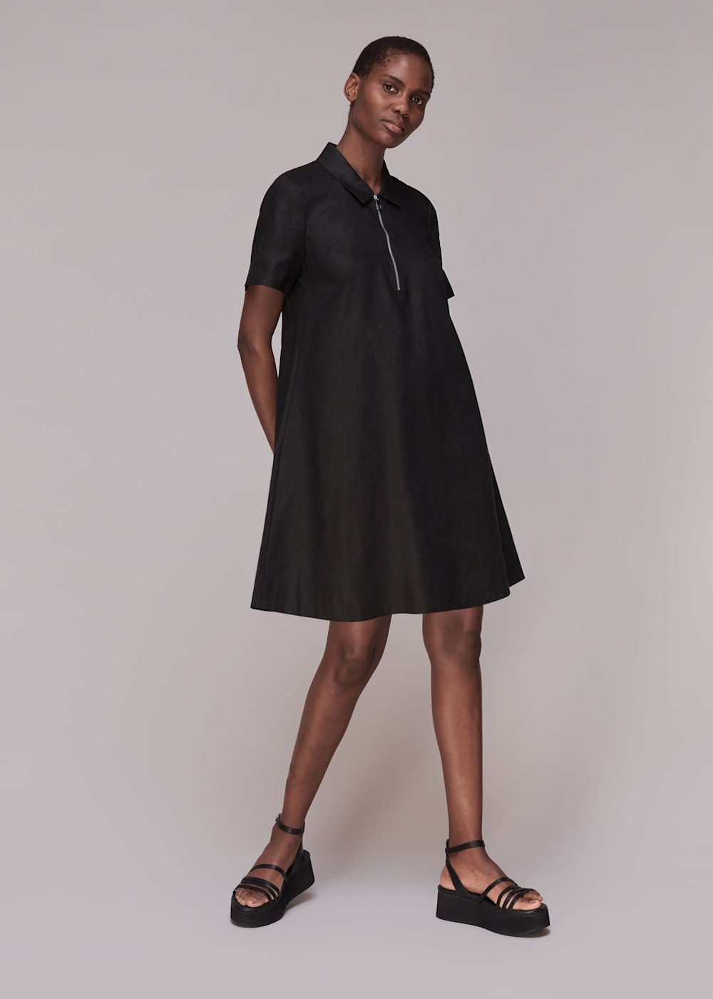 Black zip front dress sales