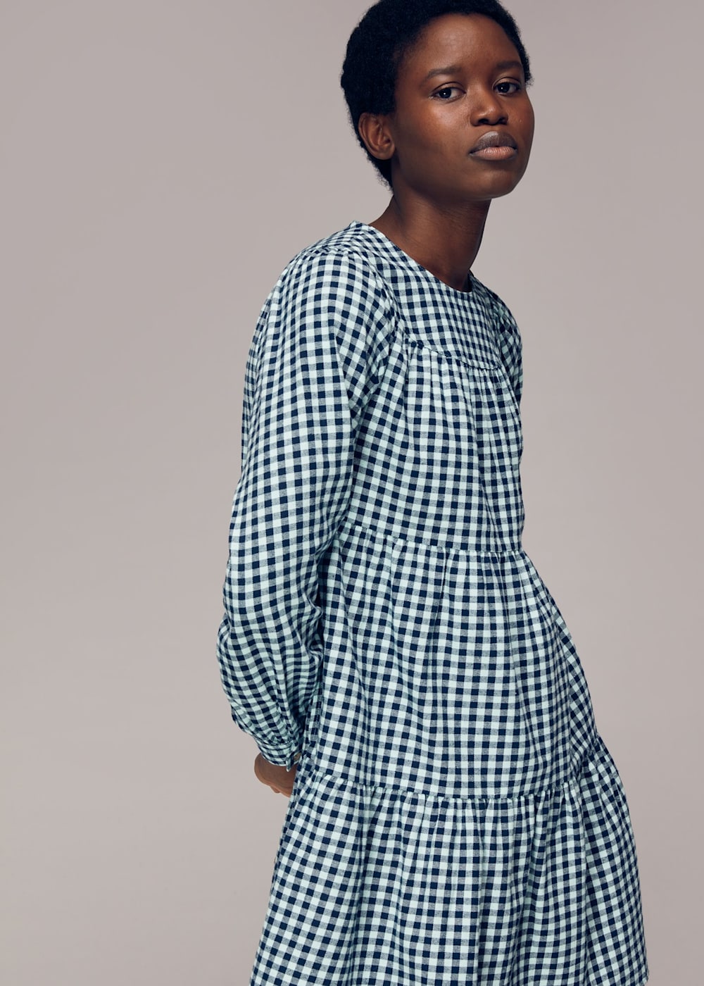 Gingham tiered dress best sale