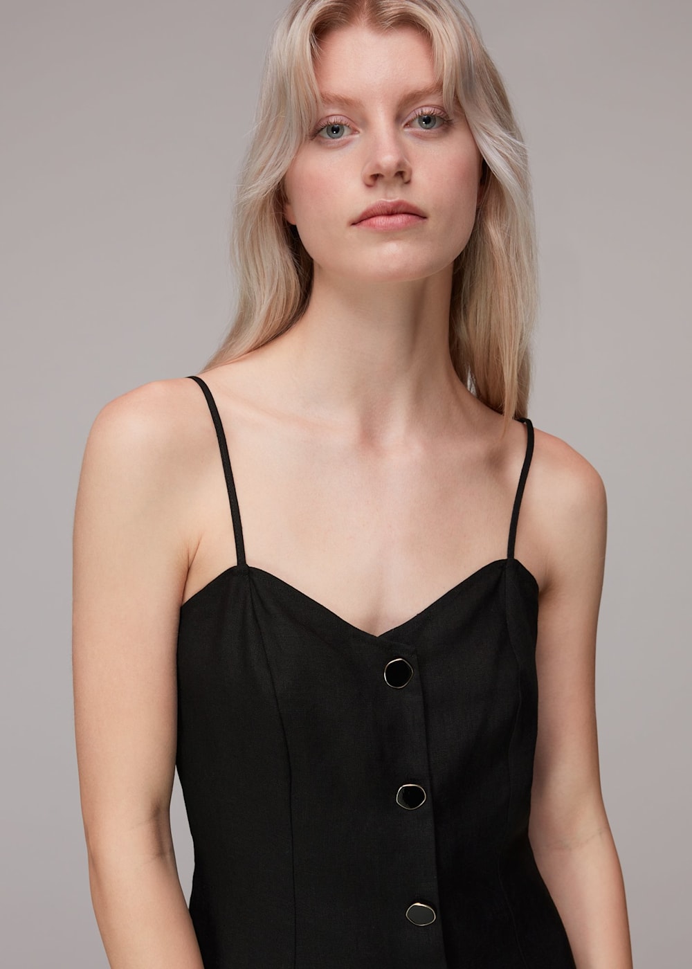 Whistles button detail linen dress on sale