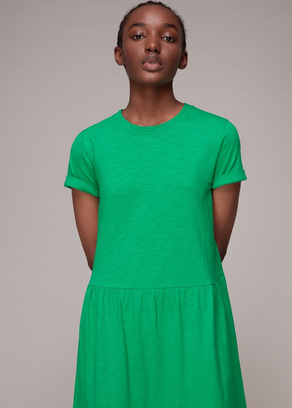 Green midi dress with sleeves on sale