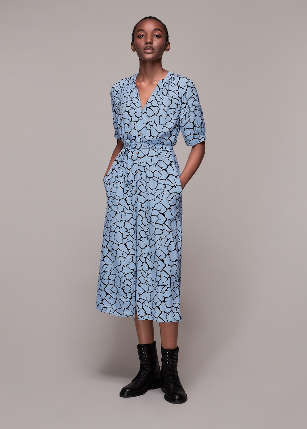 Blue Multi Giraffe Print Olivia Dress WHISTLES Whistles UK