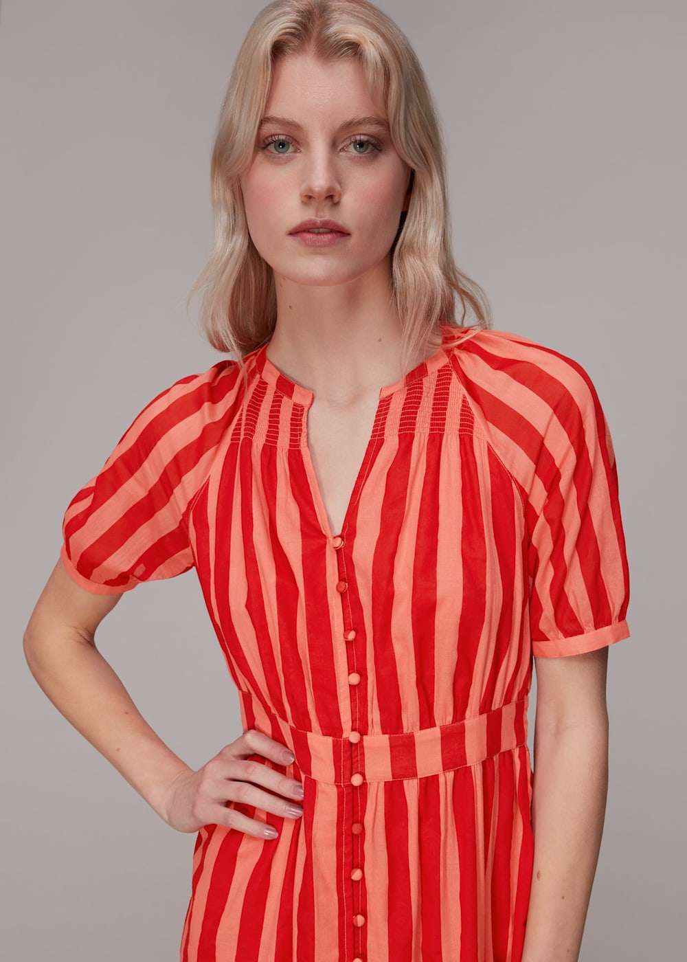 Red striped dress shop