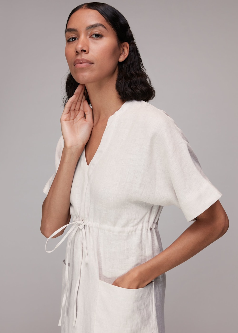 Stone Imogen Linen Midi Dress WHISTLES Whistles US