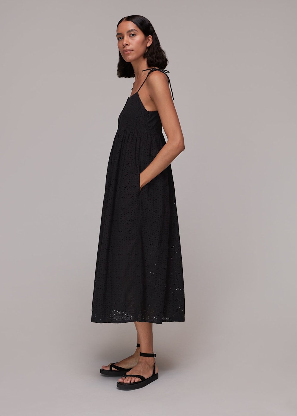 Black Mabel Broderie Midi Dress