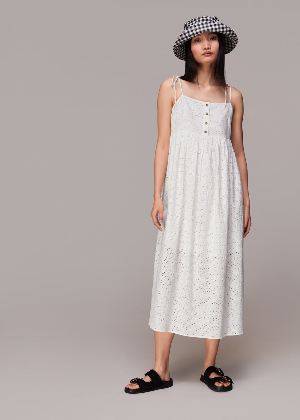 White broderie midi dress 2025