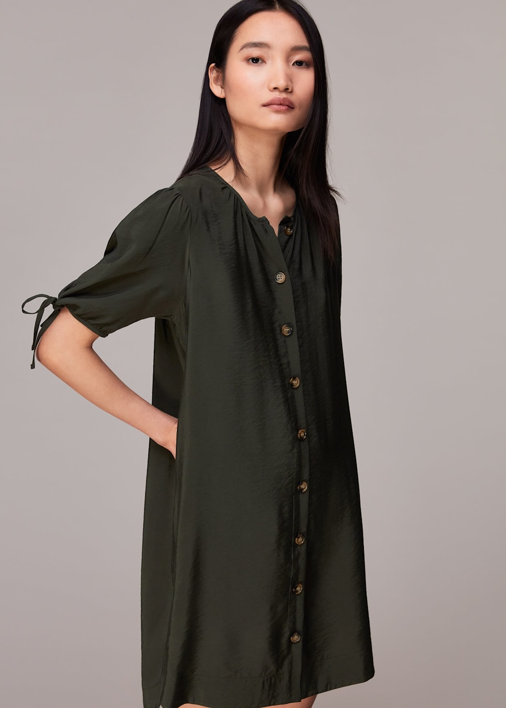 Khaki button through dress cheap