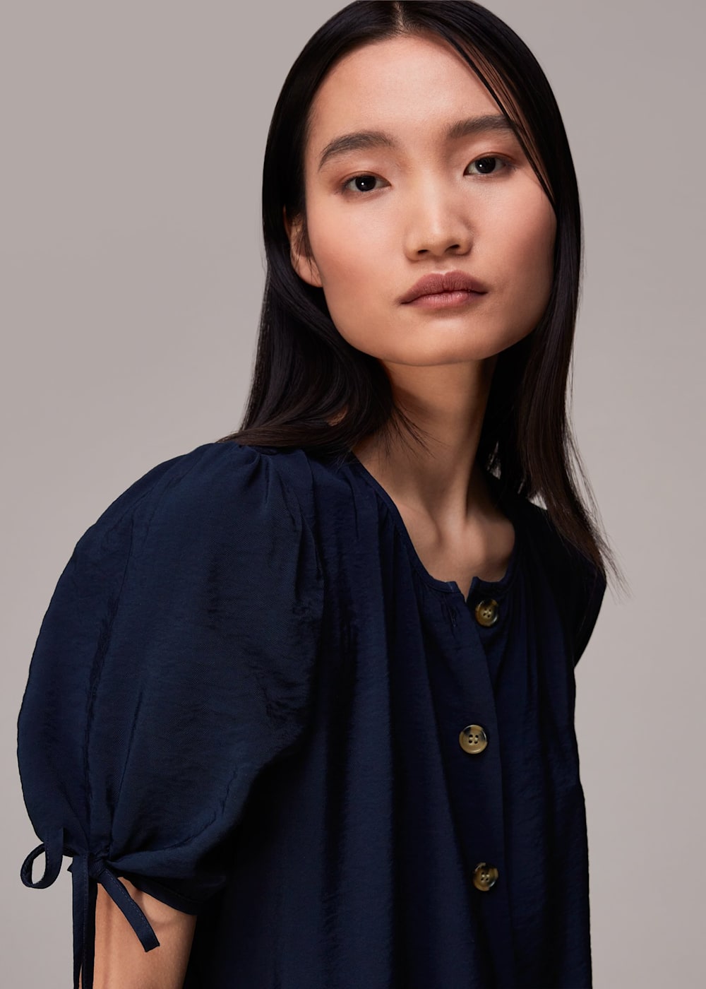 Navy button through dress clearance