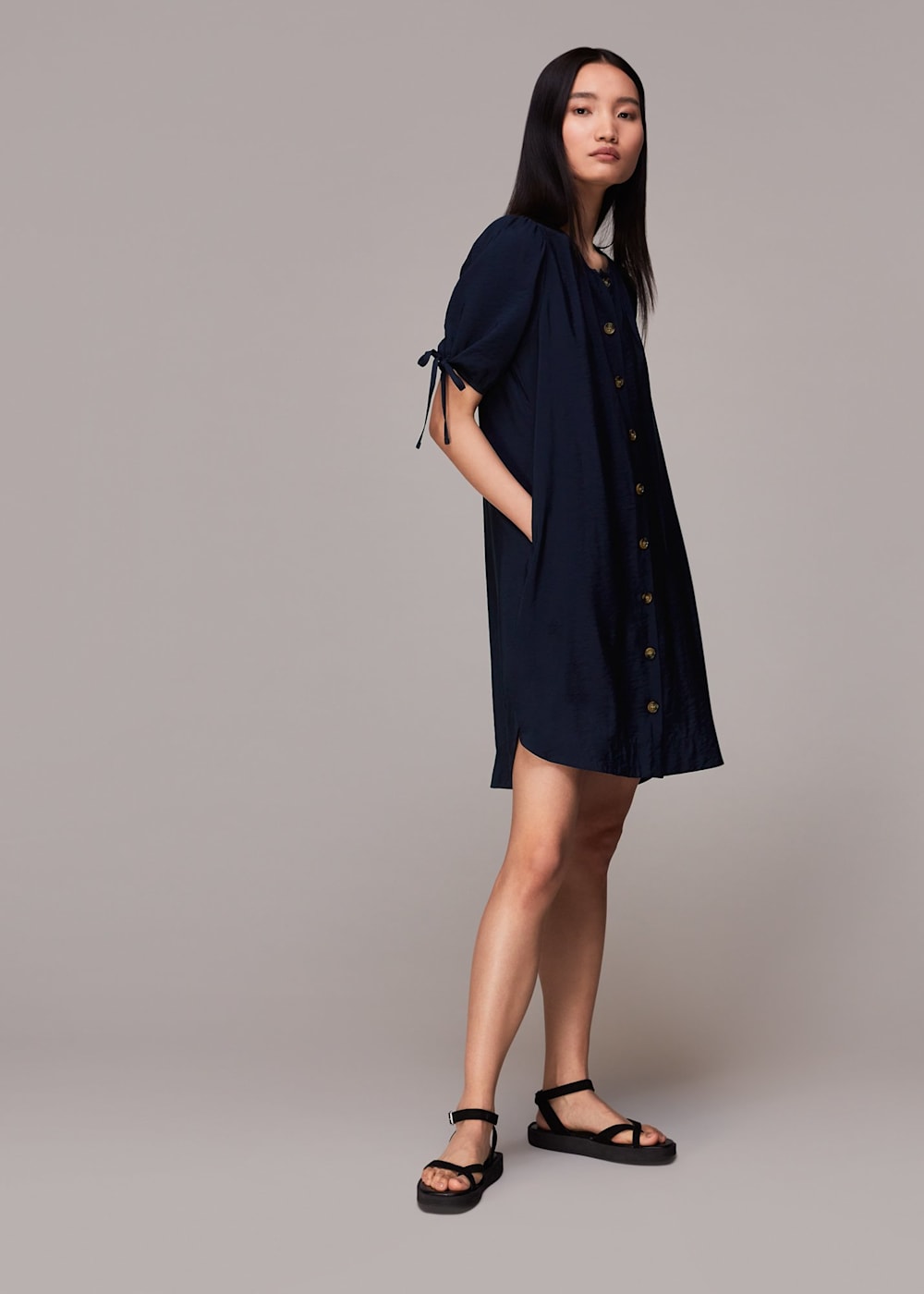 Navy button through dress 2025