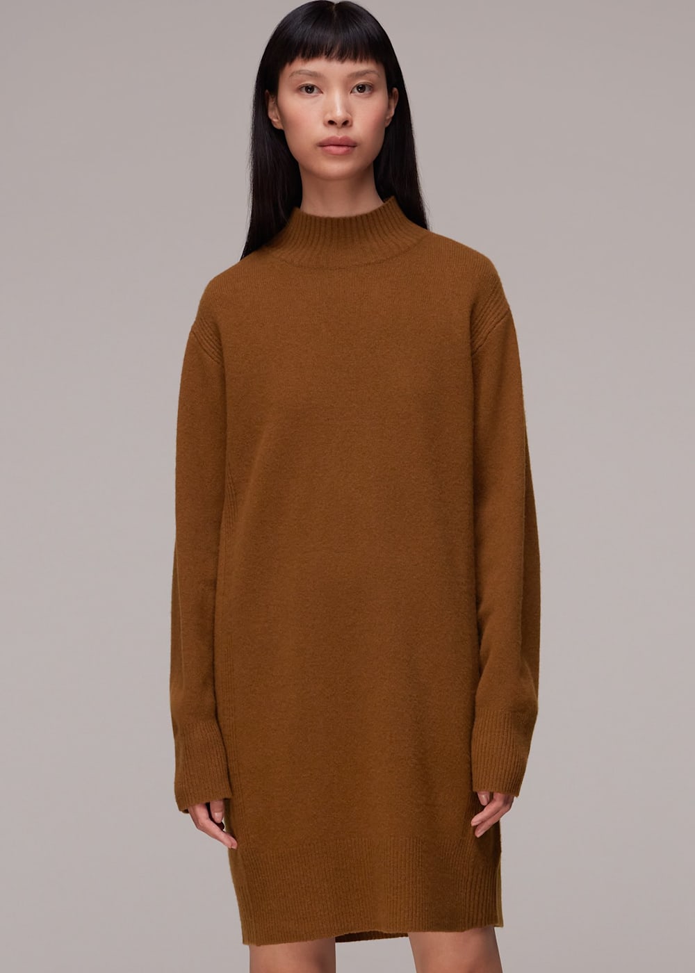 Camel Funnel Neck Knitted Dress WHISTLES Whistles UK