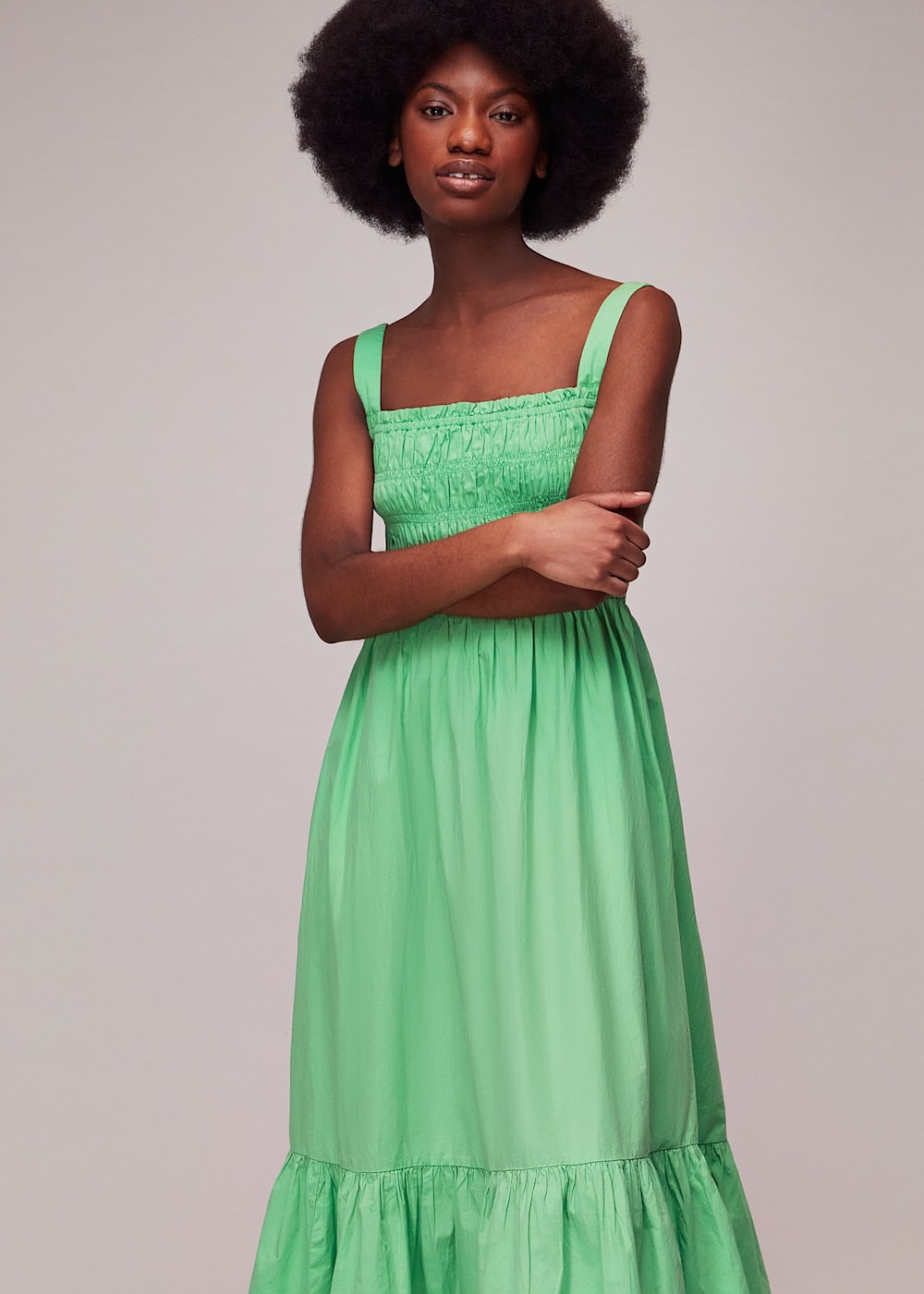 Green Greta Ruched Poplin Dress WHISTLES Whistles UK