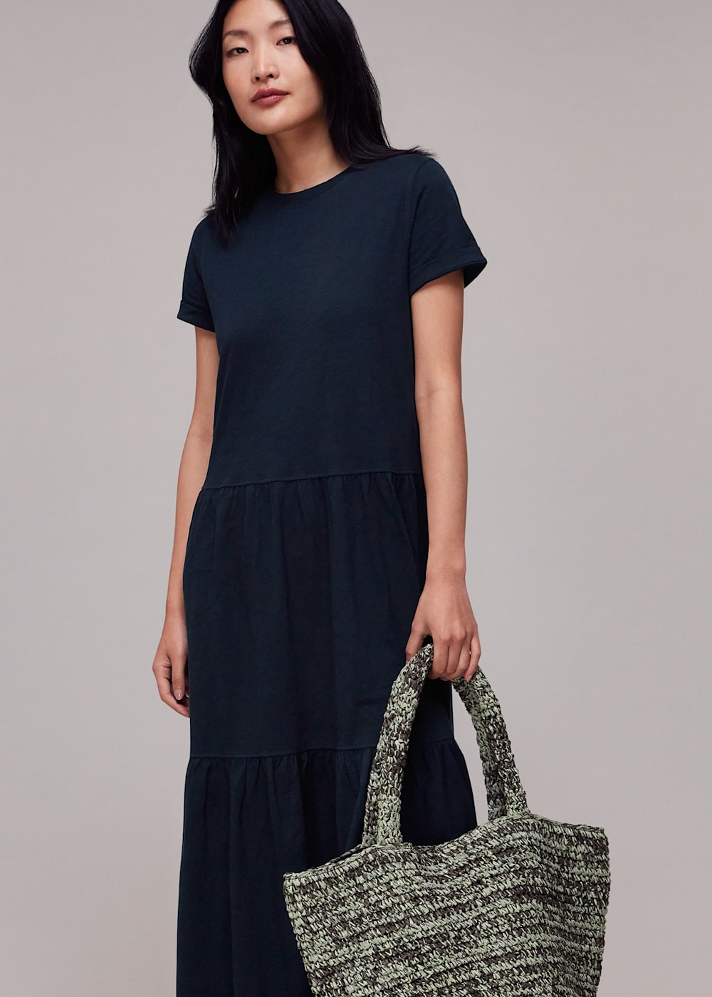 Navy Tiered Jersey Midi Dress WHISTLES Whistles US
